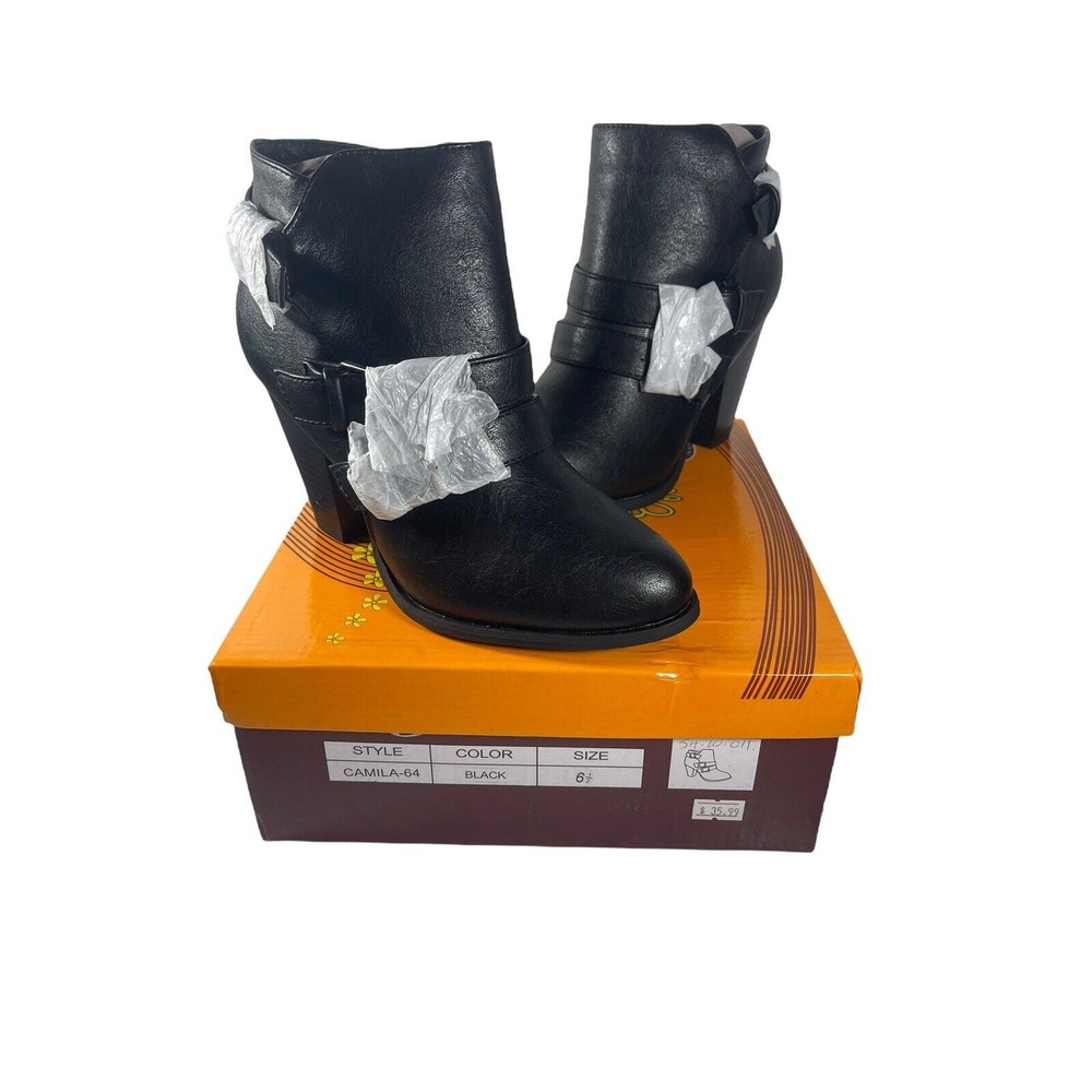 Forever  Women's Camila-64  Buckle Strap Chunky Heel Ankle Riding Booties Boots